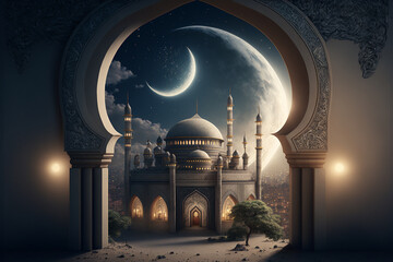 Festive greeting card for Muslim holy month Ramadan Kareem. - obrazy, fototapety, plakaty