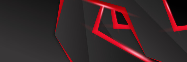 Abstract red and black banner. Background design for brochure, website, flyer. Geometric red black gradient shapes wallpaper for poster, certificate, presentation, landing page