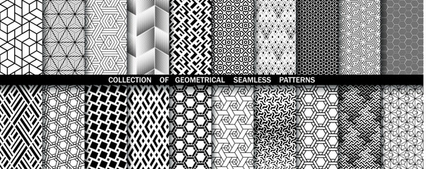 Geometric set of seamless black and white patterns. Simpless vector graphics