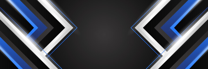 Fototapeta premium Dark blue and black abstract banner background. Blue geometry shine and layer element vector for presentation design. Suit for business, corporate, institution, party, festive, seminar, and talks.