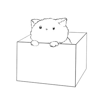 recommend clip art: イラスト素材: 箱の中にいる猫(線画)