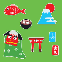 正月手書きイラスト　アイコンシールセット