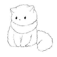イラスト素材: 下を向いている猫(線画)