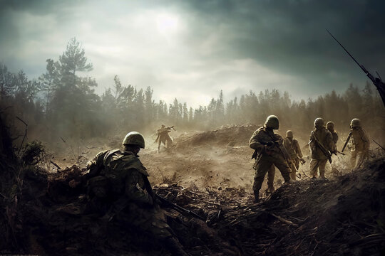 Soldaten im Krieg im Wald