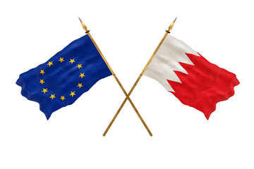 Background for designers. National Day. 3D model National flags European Union and Bahrain