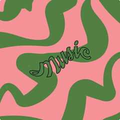 Retro poster print with vintage hippie colors on music theme. Groovy green and pink banner