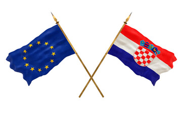 Background for designers. National Day. 3D model National flags European Union and Croatia