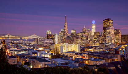 Fototapeta na wymiar Sunset at San Francisco City Skyline, California
