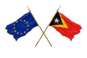 Background for designers. National Day. 3D model National flags European Union and East Timor