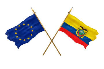 Background for designers. National Day. 3D model National flags European Union and Ecuador