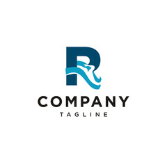 R Letter swimming logo with abstract man silhouette Vector logo icon vector Template