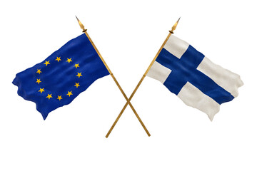 Background for designers. National Day. 3D model National flags European Union and Finland