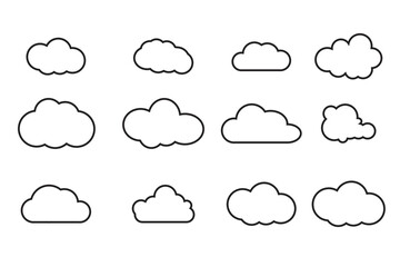 Cloud white set isolated on blue background. Vector illustration.	

