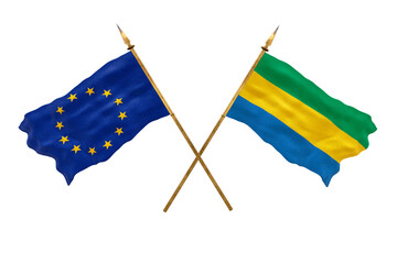 Background for designers. National Day. 3D model National flags European Union and Gabon