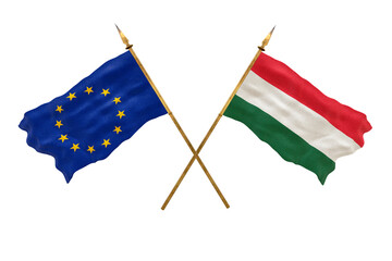 Background for designers. National Day. 3D model National flags European Union and Hungary