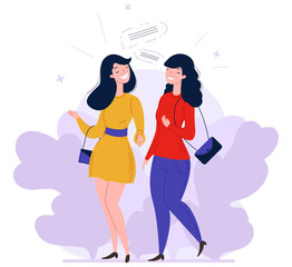 Young woman friends talking together flat vector
