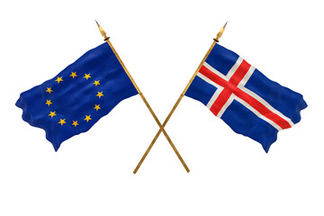 Background for designers. National Day. 3D model National flags European Union and Iceland