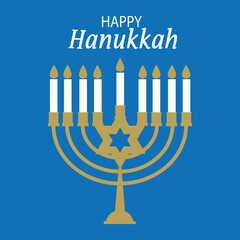 Happy hanukkah chandelier with lettering flat illustration with traditional symbols