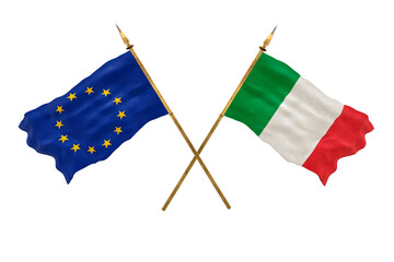 Background for designers. National Day. 3D model National flags European Union and Italy