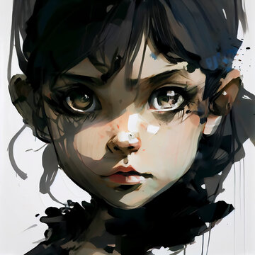 Portrait Kind oder kleines Mädchen mit großen Augen, Manga Stil