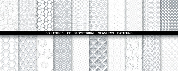 Geometric set of seamless gray and white patterns. Simpless vector graphics.