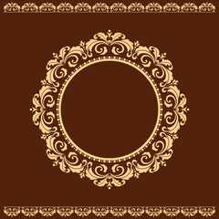 Decorative frame Elegant vector element for design in Eastern style, place for text. Floral golden and brown border. Lace illustration for invitations and greeting cards