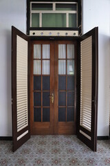 vintage wooden door on old building