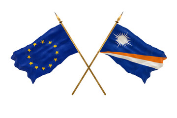 Background for designers. National Day. 3D model National flags European Union and Marshall islands