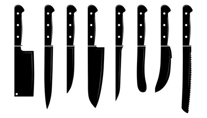 Different Isolated Kitchen Knife Illustrations Set