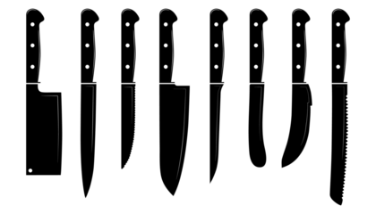 Different Isolated Kitchen Knife Illustrations Set