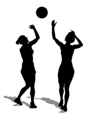 Silhouette of basketball woman on white background
