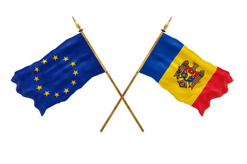 Background for designers. National Day. 3D model National flags European Union and Moldova