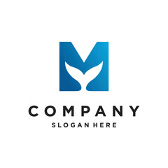 M intial whale tail creative unique logo design icon vector illustration