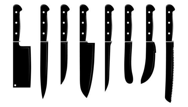 Different Isolated Kitchen Knife Illustrations Set
