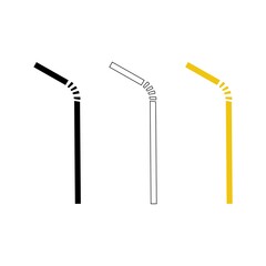 Set of plastic straw icon isolated on white background