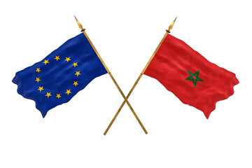 Background for designers. National Day. 3D model National flags European Union and Morocco