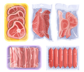 Vacuum food set vector meat, poultry, seafood