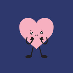 Cute heart in kawaii style. Hand drawn cartoon character.