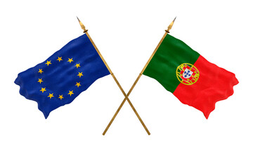 Background for designers. National Day. 3D model National flags European Union and Portugal