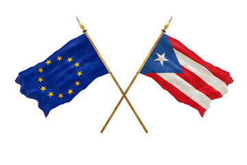 Background for designers. National Day. 3D model National flags European Union and Puerto-Rico