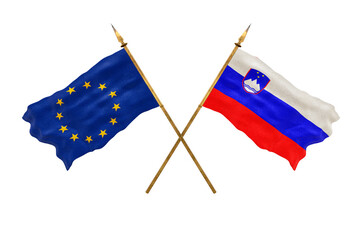 Background for designers. National Day. 3D model National flags European Union and Slovenia