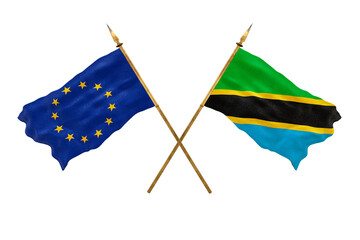 Background for designers. National Day. 3D model National flags European Union and Tanzania