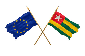 Background for designers. National Day. 3D model National flags European Union and Togo