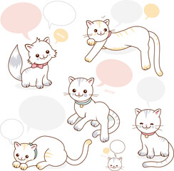 Cute cartoon cats with speech bubbles. Vector illustration