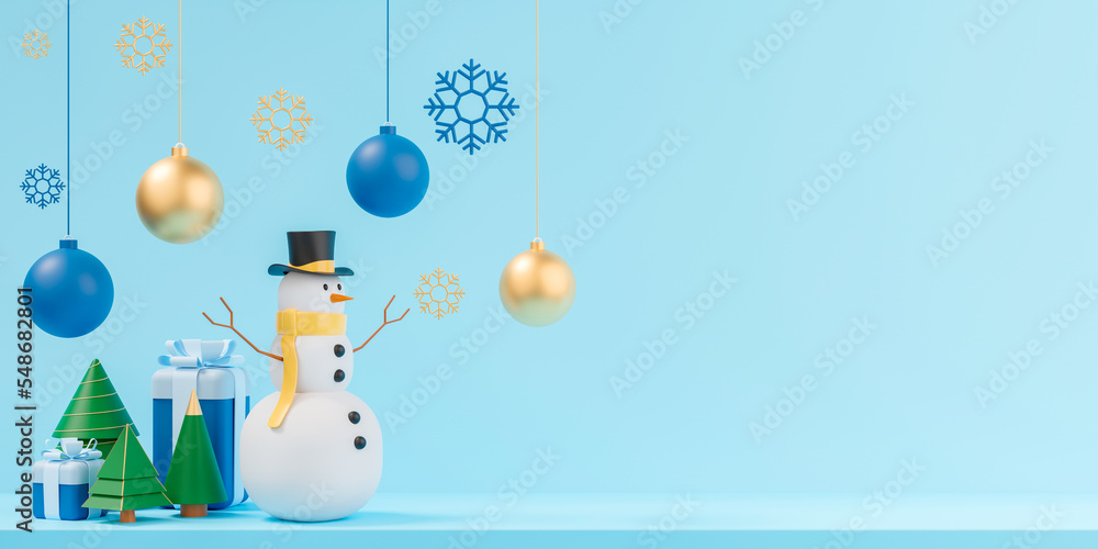 Poster 3d rendering winter season and christmas day background with copy space for text or message.