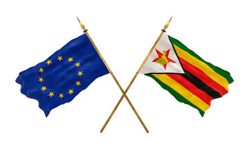 Background for designers. National Day. 3D model National flags European Union and Zimbabwe