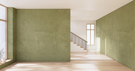 Empty room - green wall on wood floor interior