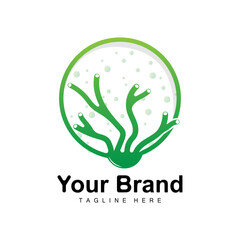 Obraz premium Coral Logo, Sea Plants Place Marine Animals, Ocean Vector, Seaweed Icons