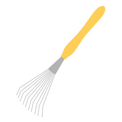 Vector illustration of a garden rake, clearing leaves and shaping the soil. Isolated on a white background. Farm tools in flat style.