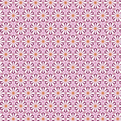 Summer romantic geometric floral pattern with white daisies isolated on a light pink background